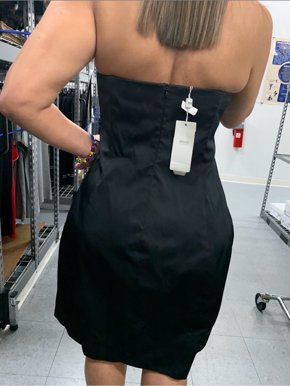 Armani Collezioni Strapless Black Satin Cocktail Dress